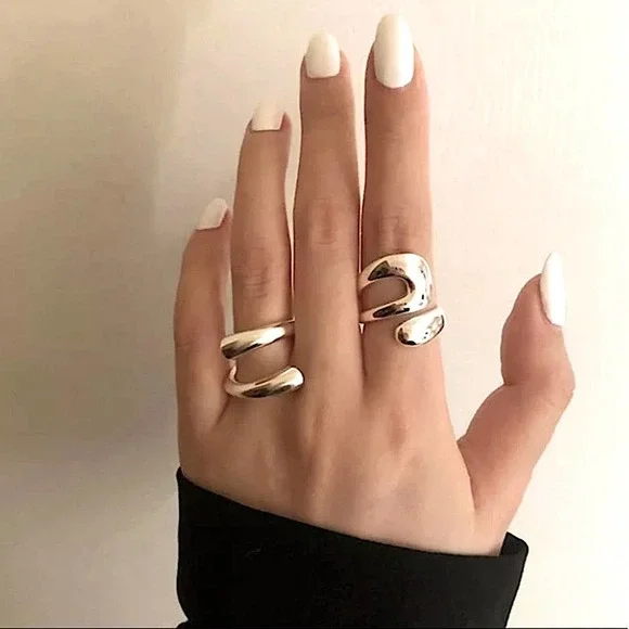 NEW STERLING SILVER ADJUSTABLE RESIZABLE MINIMALIST RING SET - Picture 6 of 10